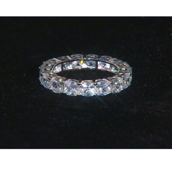 New DIAMONIQUE 6Ct Cushion Cut Sim Diamond Eternity Band Ring Sz 10~925SS - Picture 5 of 5
